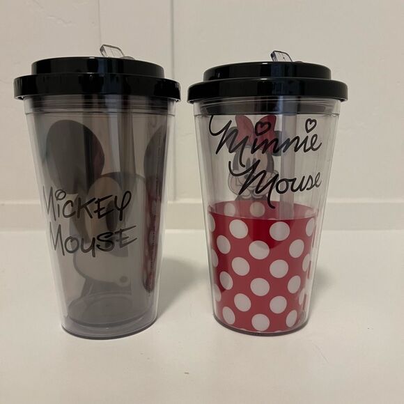 2 Disney Mickey Mouse & Minnie Mouse Flip Straw Tumbler Cup with Straw NEW 16oz - Picture 2 of 5